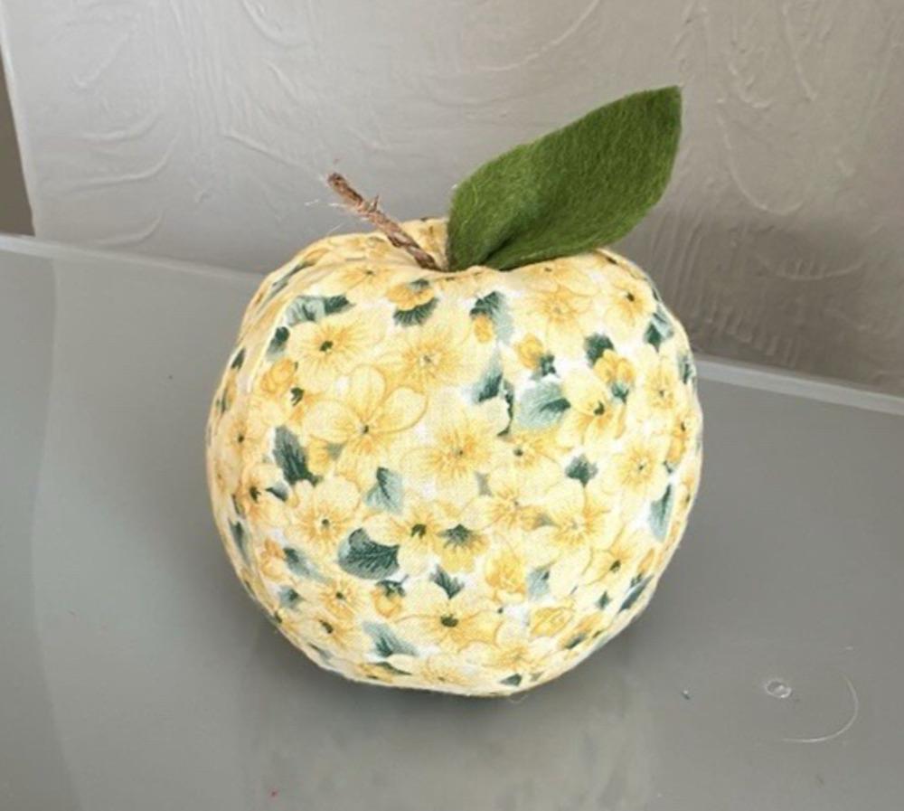 Handmade Pin Cushion Apple Shape Fabric 3" Yellow